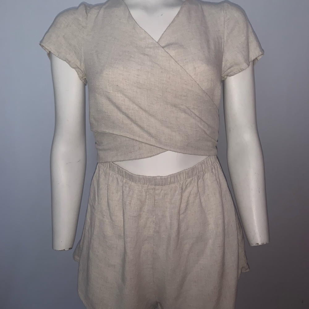 Ragnar Tie Front Romper beige